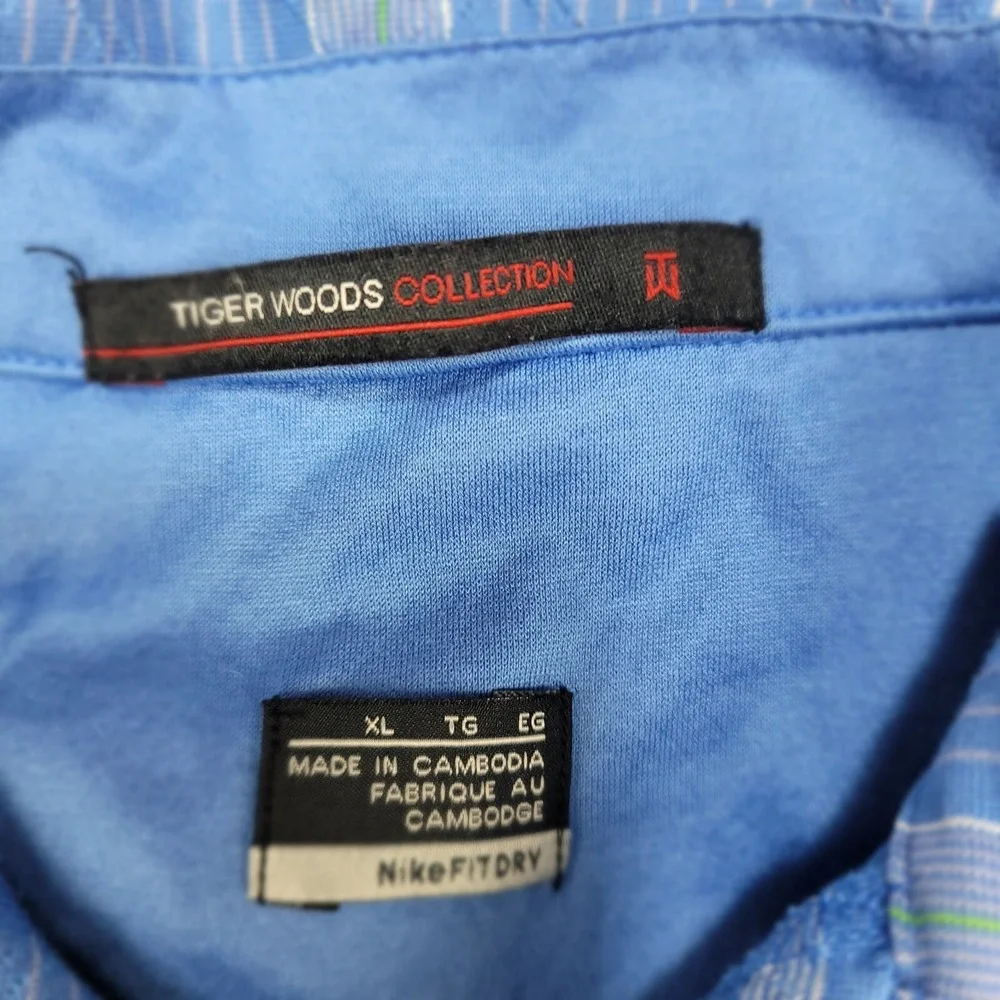 Nike Golf Tiger Woods Mens Polo Shirt XL Blue Striped Torey Pines US‎ Open